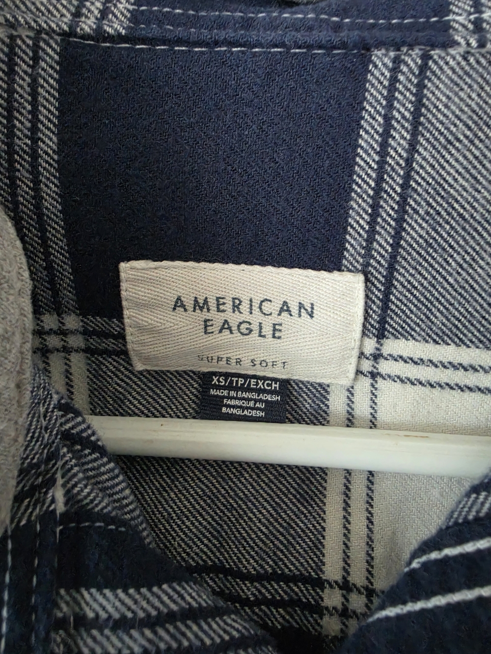 American Eagle Outfitters Navy and White Plaid Hooded Flannel Shirt - Picture 3 of 5